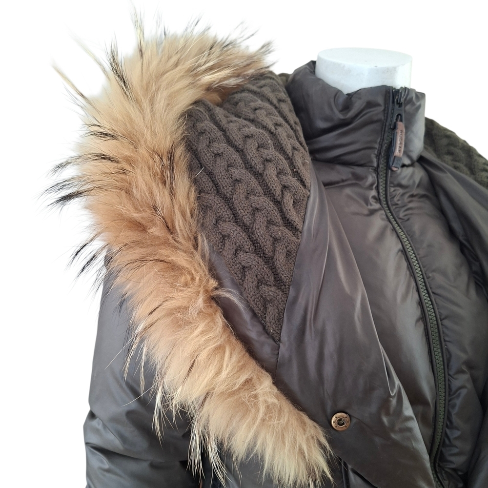 Rudsak Feathers Down Leather Women's Winter Coat Real Fur khaki brown - Picture 9 of 16